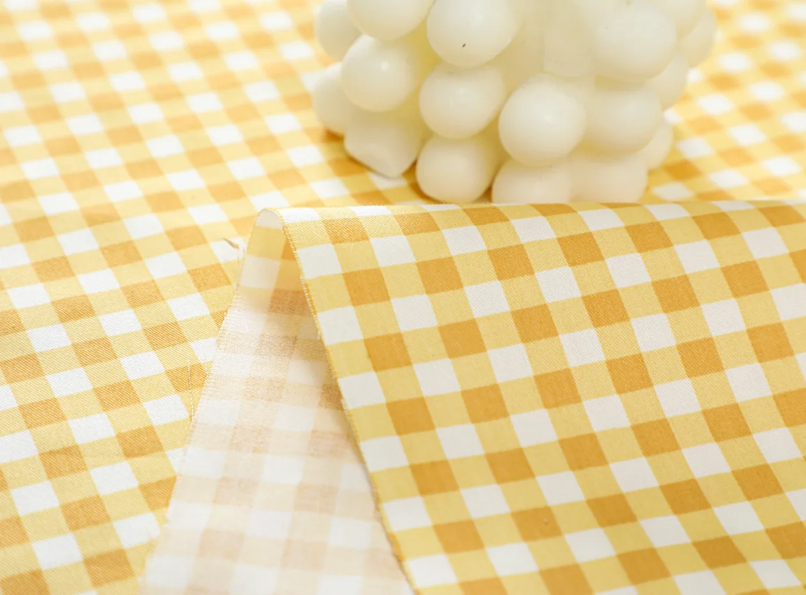 160x49cm Fresh Blue Floral Yellow Lattice Twill Cotton Sewing Fabric, Making Clothes Bedding Home Decoration Cloth