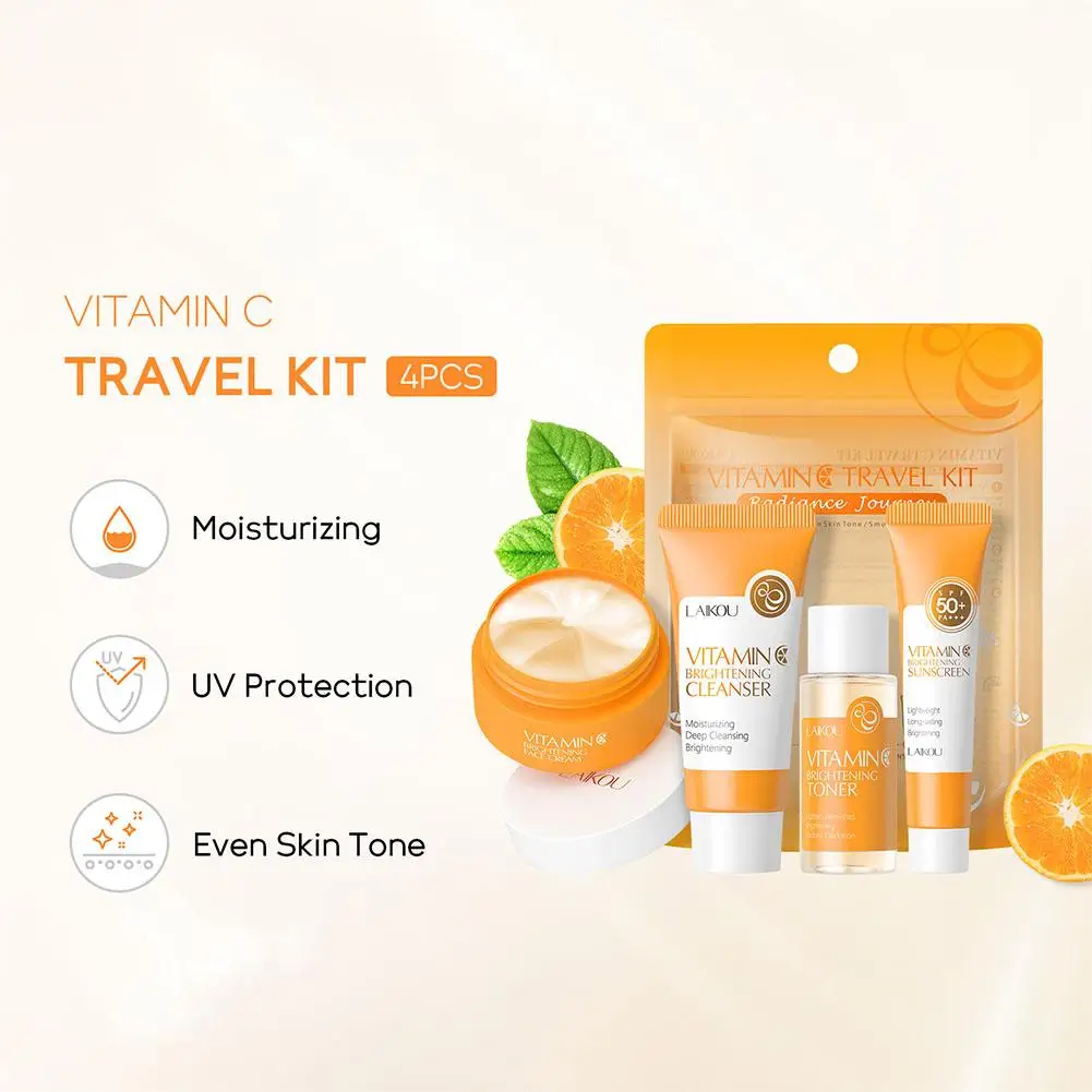 4 قطعة/المجموعة فيتامين C مجموعة العناية بالبشرة كريم تبييض الظلام بقع الوجه تنظيف ترطيب العين تفتيح دائرة أطقم Se Q2S0