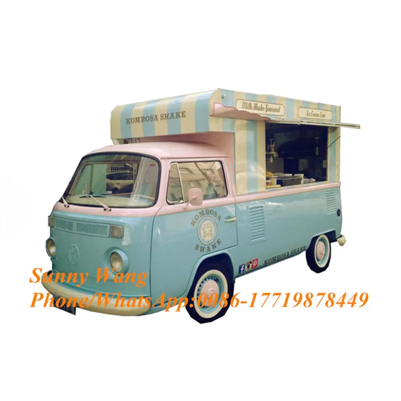 Dijual truk memasak dapur panjang 4.7m troli makanan Retro es krim makanan Van jus kios penjual untuk