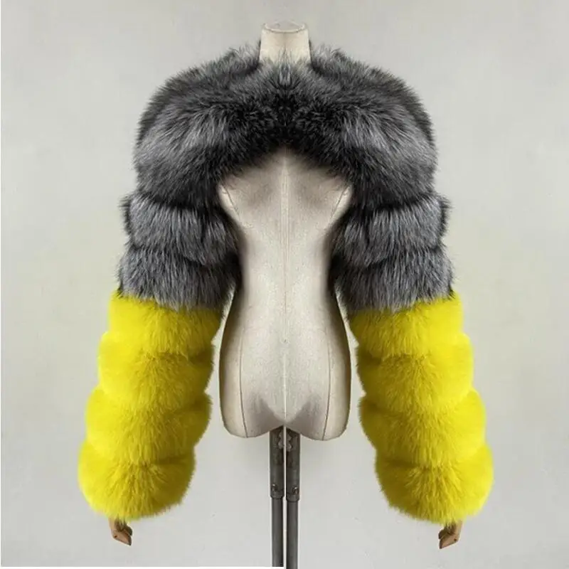 BEIZIRU Women's Real Fur Coat Silver Fox Red Fox Two Sleeve 60CM Length Naked Fashion
