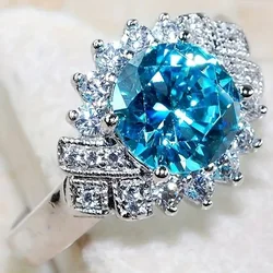 2026 New High Quality Light Luxury Blue Ring Fashion Exaggerate European and American Style Jewelry Headpiece Wholesale