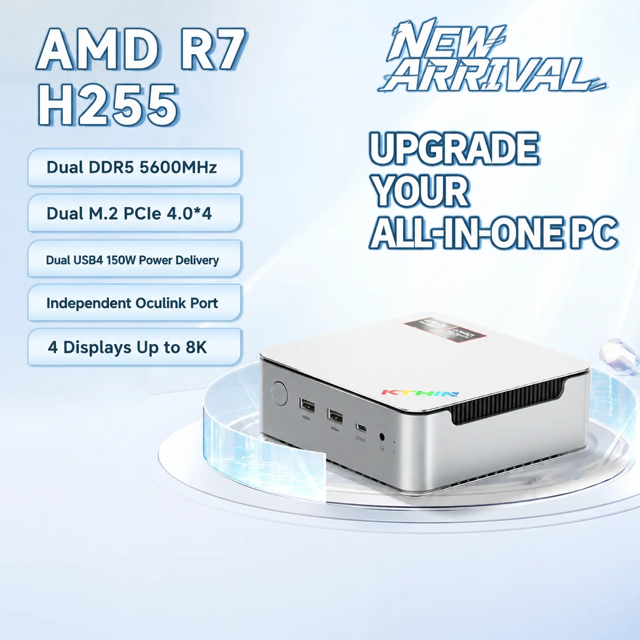 KTHIN K8 Gaming Mini PC w/ AMD Ryzen 7 H255 Oculink Dual DDR5 mini Desktop Computer WiFi 6E/BT5.2 Windows 11 Gaming PC 32G 1TB