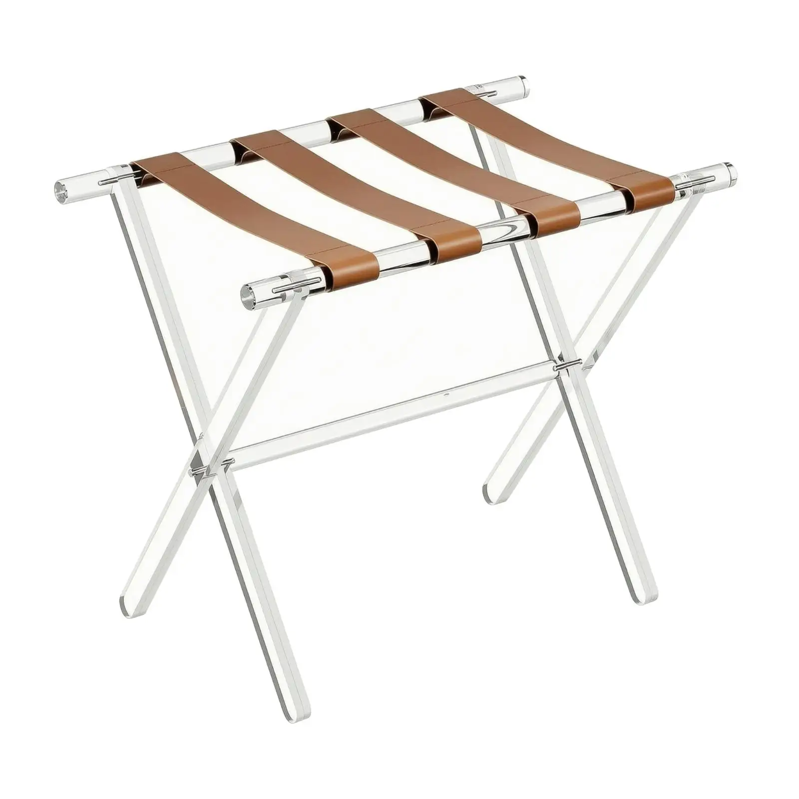 Foldable Acrylic Leather Luggage Rack with X Shaped Legs for Suitcase Stand Hotel Room Storage