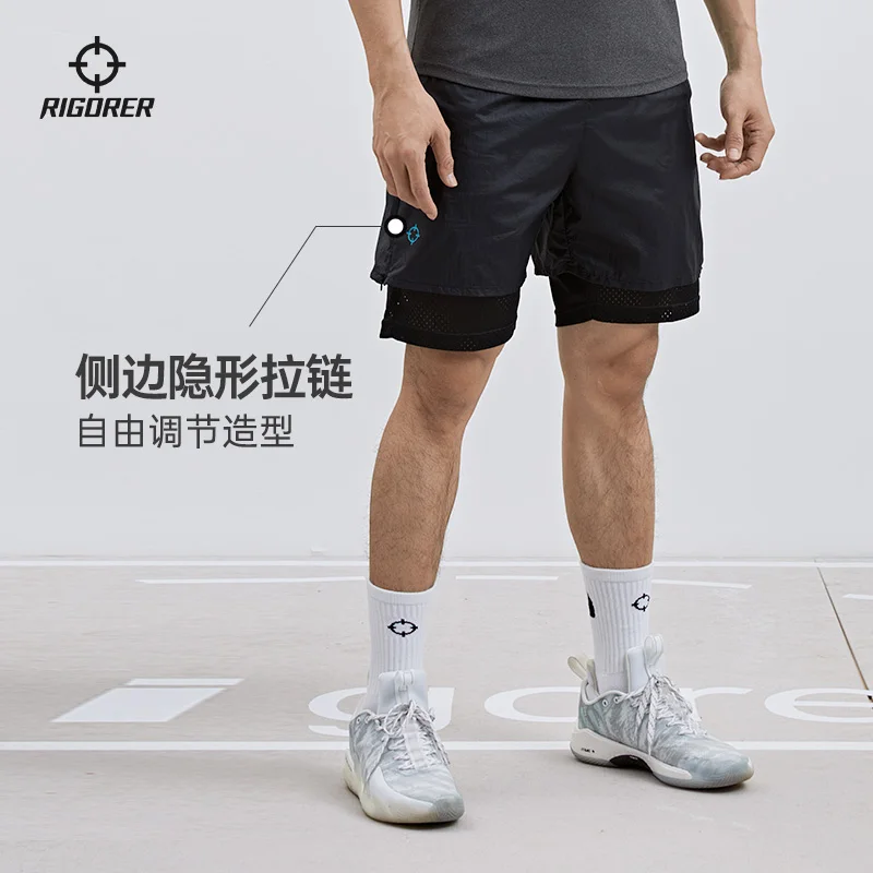 RIGORER 2023 New Arrival Woven Sports Shorts Men\'s Basketball Shorts Outdoor Running Training Fitness Mesh Shorts Z121211534