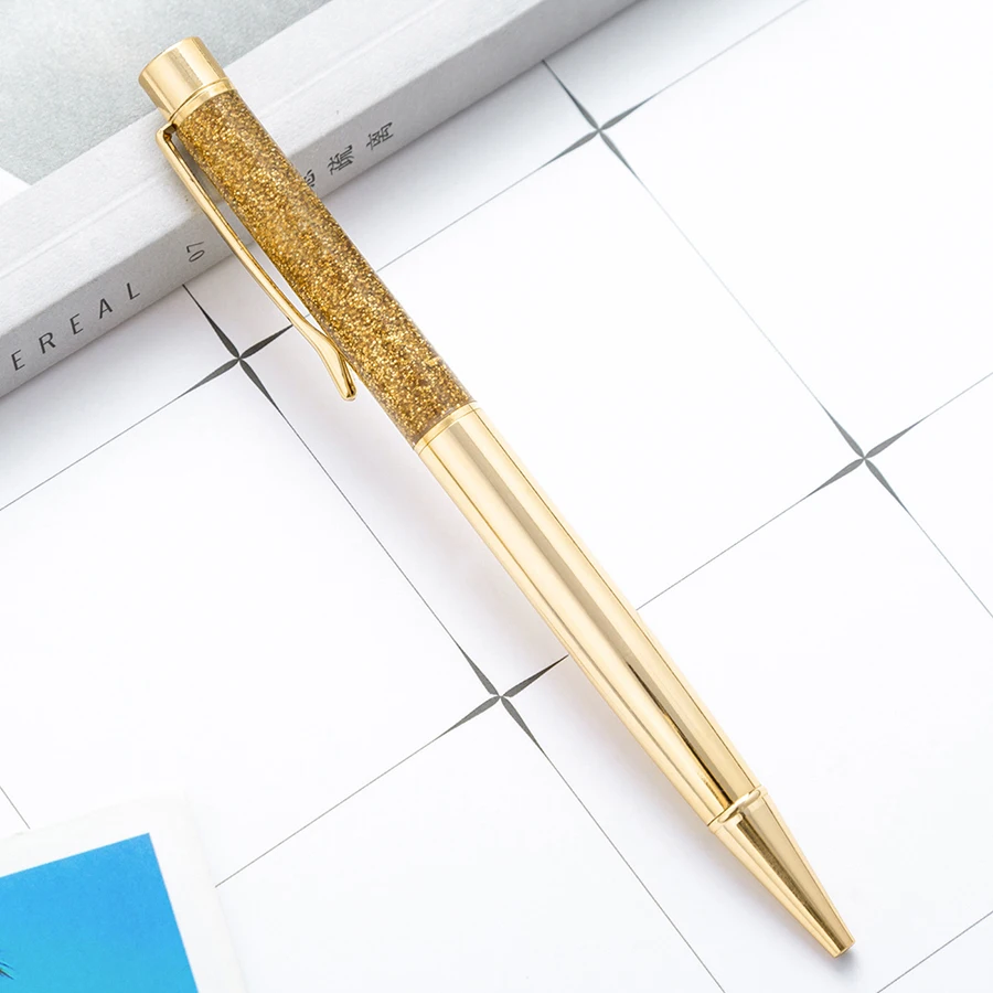 Luxuriöser, farbenfroher Kugelschreiber mit Ölgoldpulver und Treibsand-Effekt, 1,0 mm, drehbarer Metallkugelschreiber für Schule und Büro – Detail 8