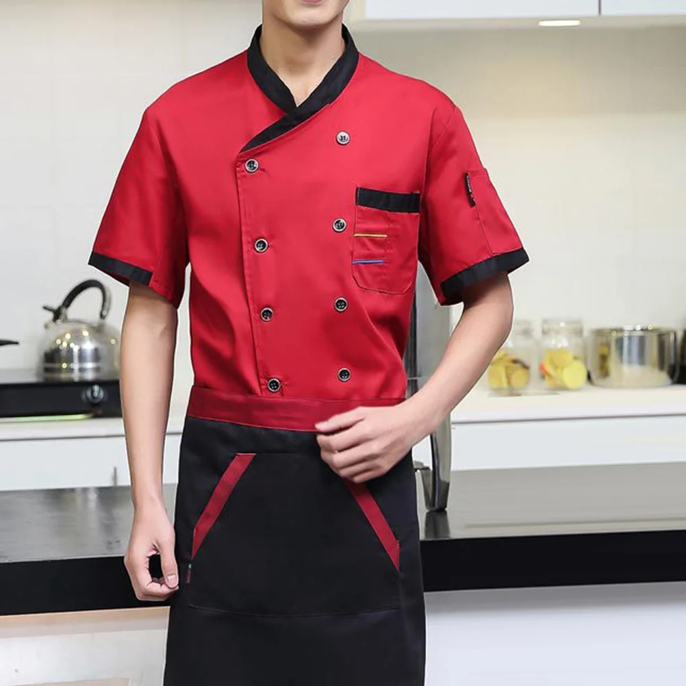 

Летняя куртка с коротким рукавом для мужчин и женщин, дышащая, маслостойкая, для работы на кухне, размер XL, цвет винный, униформа для шеф-повара, для кейтеринга