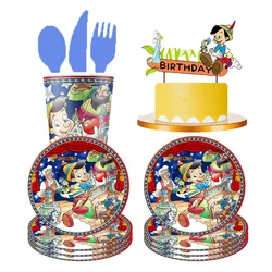 Disney The Adventures of Pinocchio Decoration Birthday Boy and Girl Disposable Party Tableware Plate Straw for Drink Cup Kid Toy