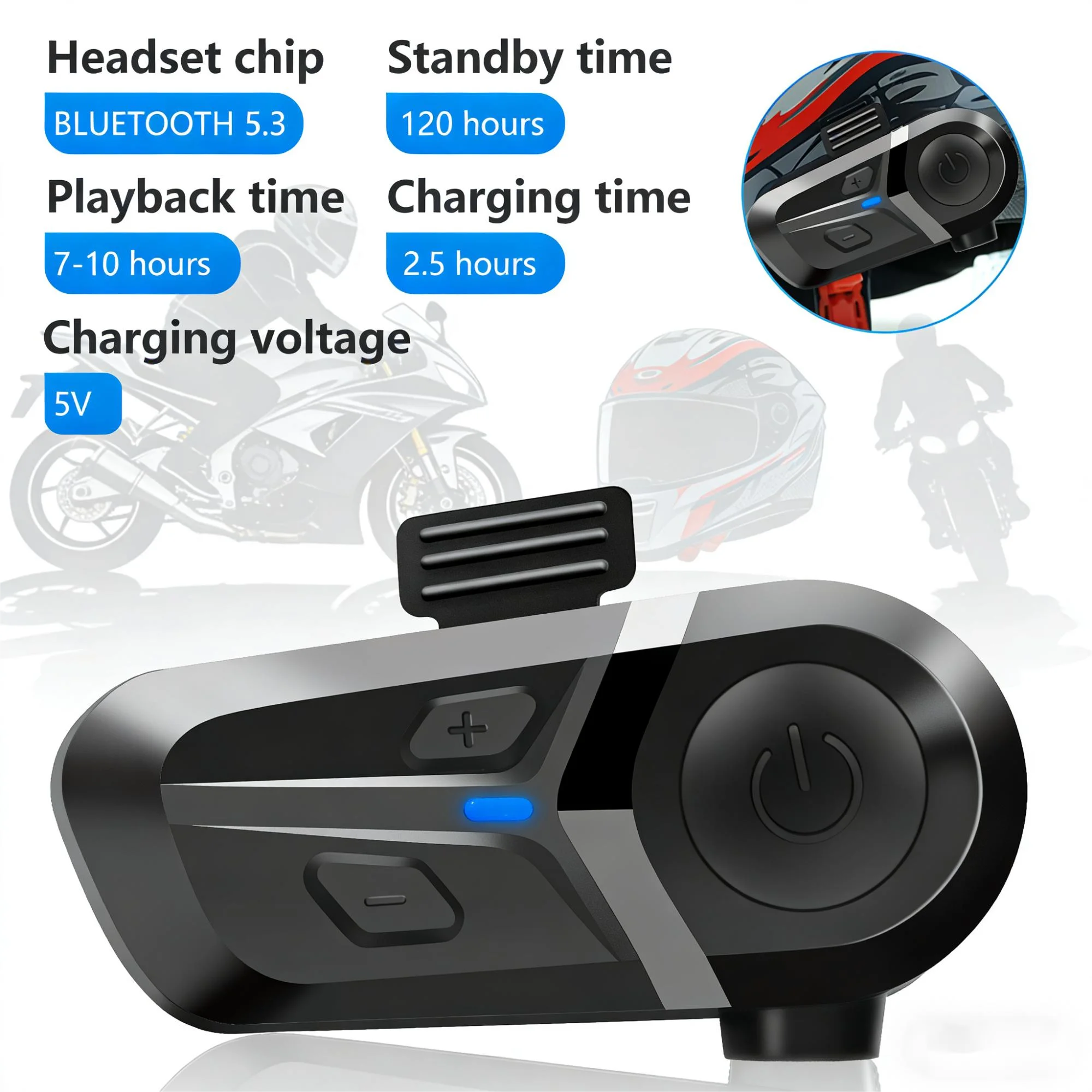 Kihous L1 Bluetooth 5.3 Helmet Headset Wireless Hands-free Call Phone Kit Motorcycle Waterproof Earphone Music Player Speaker Moto