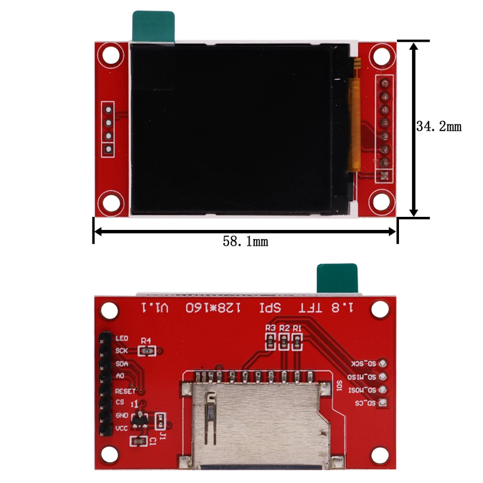 1.8 inch TFT LCD Module LCD Screen Module ST7735 SPI serial 51 drivers 4 IO driver TFT Resolution 128*160 For Arduino