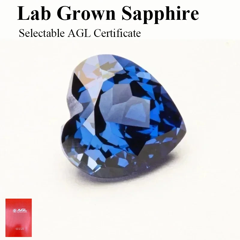 

Top Lab Sapphire Royal Blue Color Heart Cut VVS1 Synthetic Gemstone for Charms Diy Jewelry Making Selectable AGL Certificate