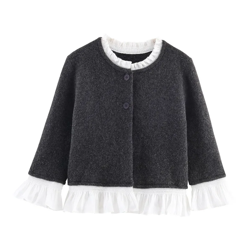 

Кружевной лоскутный вязаный кардиган, женский шикарный однобортный короткий свитер с круглым вырезом и длинными рукавами, женские повседневные кардиганы Highstreet