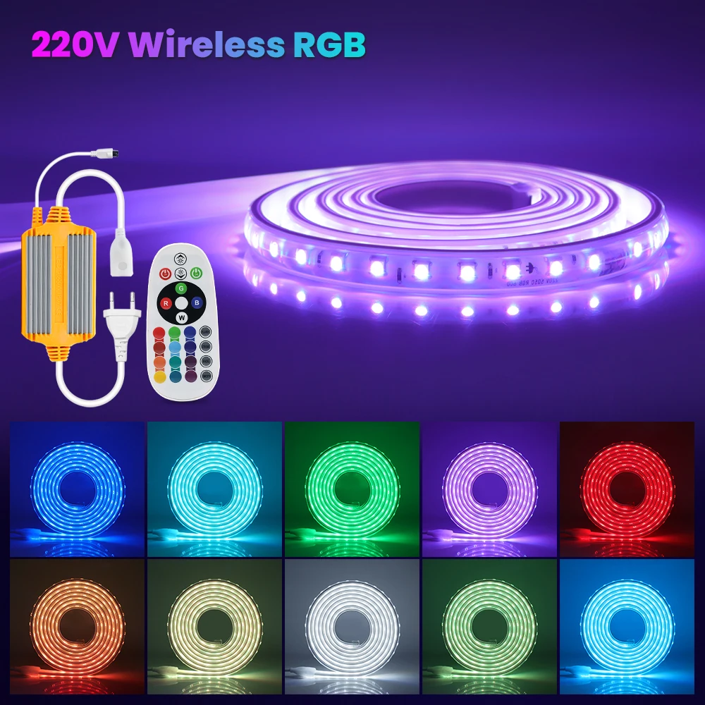 AC220V 5050 RGB LED Strip with 24Key IR Remote 1500W Controller IP67 Waterproof Flexible LED Strip Light RGB 1M - 100M Set