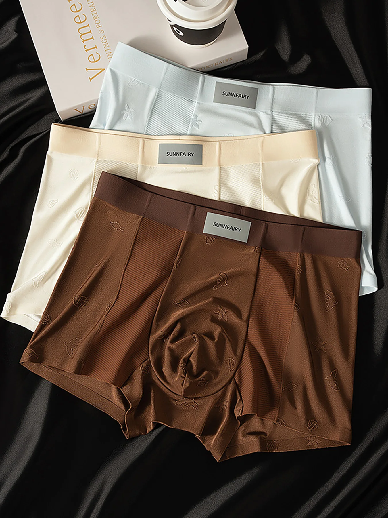 1 PCS jacquard Men's ice silk underwear Light much cool air conditioning pants Breathable high elastic boxers