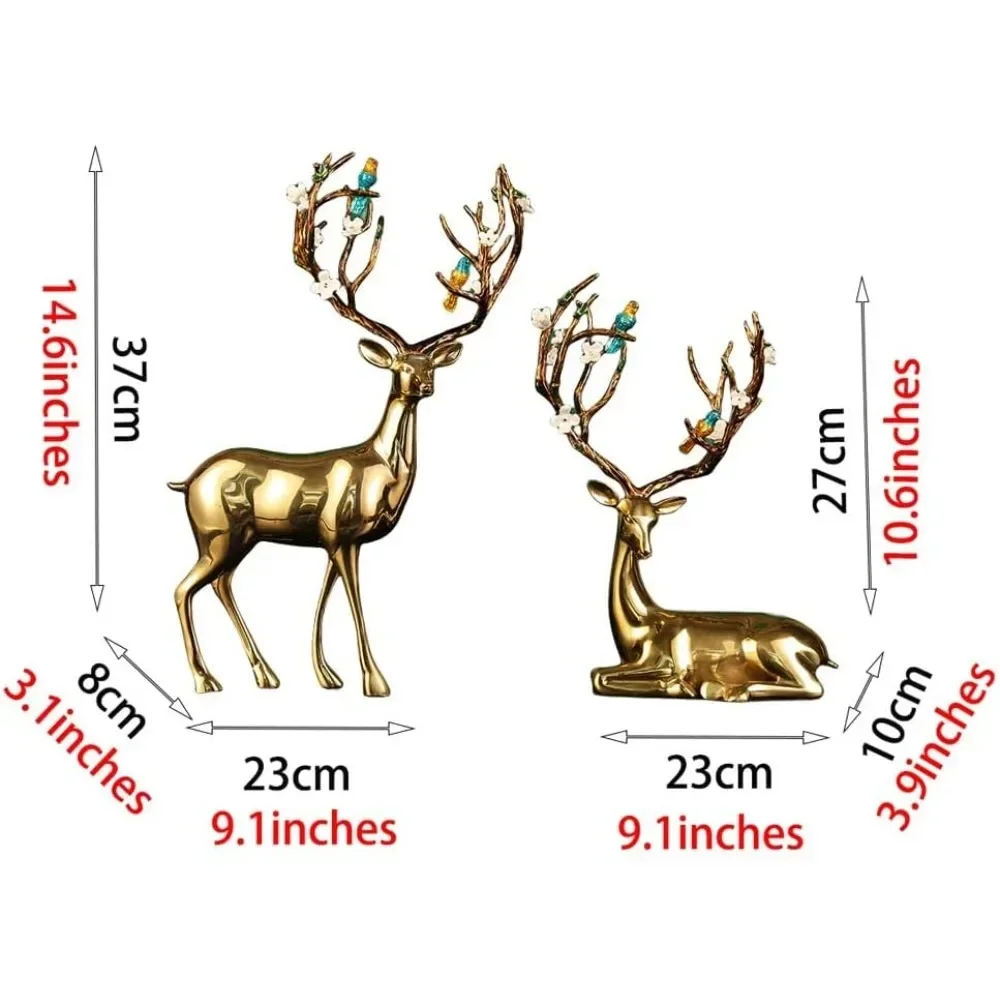 2PCS Carving Christmas Elk Statue Copper Jewelry, Christmas Reindeer Decoration Modern Retro Art Standing and Sitting (Size: A)