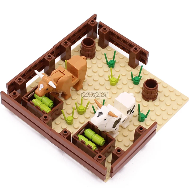 Marumine fazenda animal blocos de construção porco frango casa cowshed pastagem modelo kit moc tijolo milho rabanete agricultor acessórios conjunto