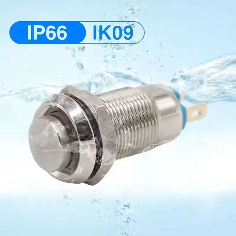 8MM防水モメンタリリセット抗破壊電気2ピン押しボタンスイッチ