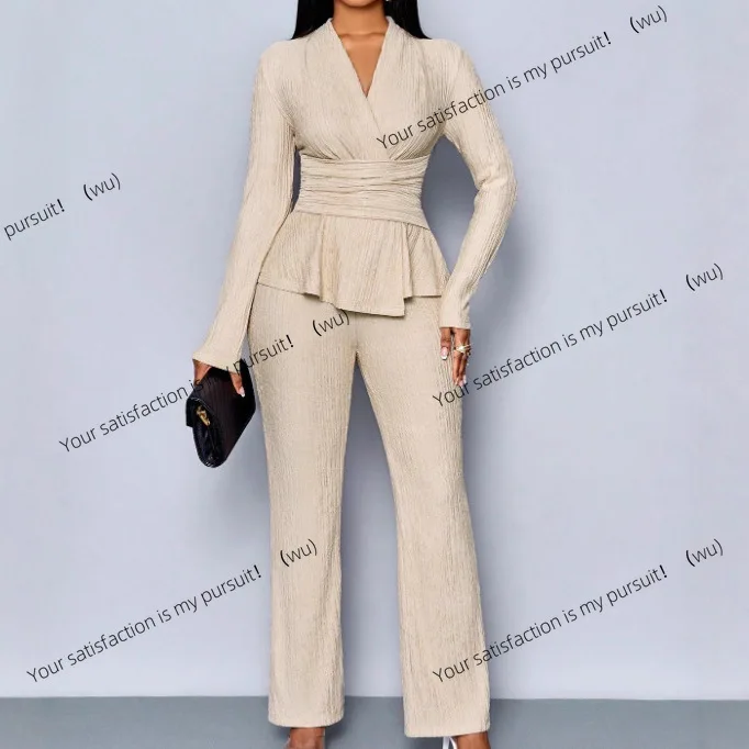 

25. летний новый тонкий однотонный костюм с длинными рукавами и талией.