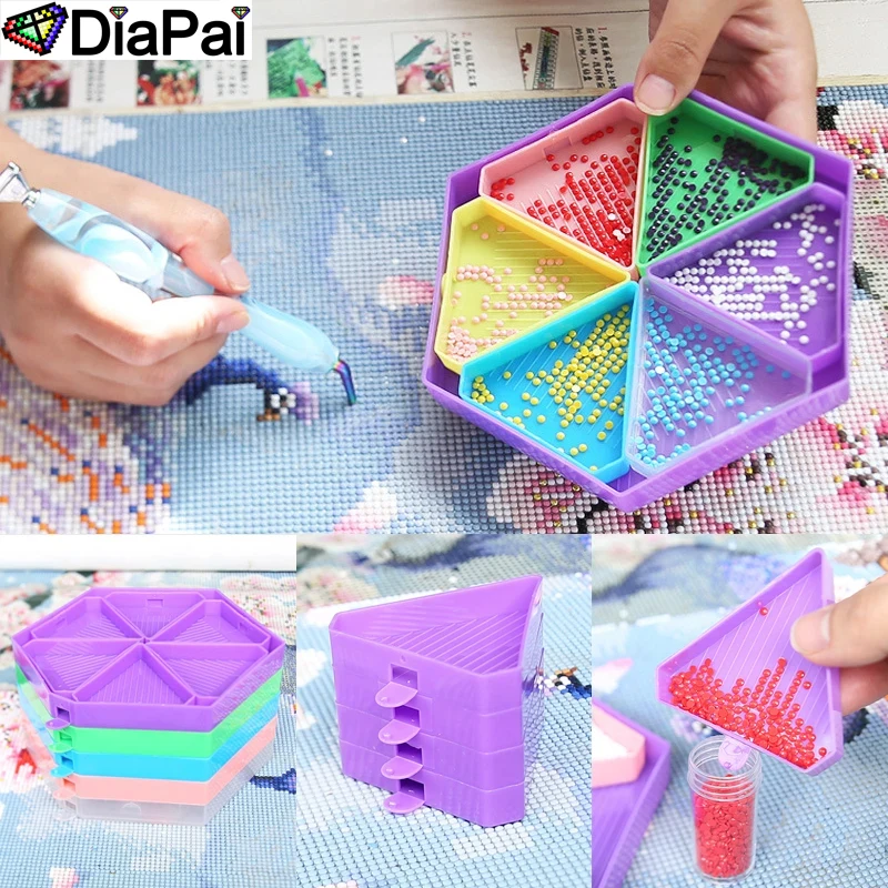 DIAPAI 6 Grid Palette Hexagon Diamond Painting Tray Kits Large Capacity Beading Plates Point Drill Embroidery Tool Accessory