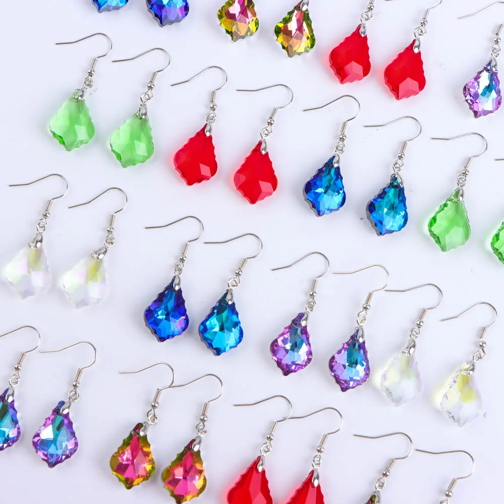 10/20/30/50Pairs Shiny Fashion Colorful Maple Leaf Water Droplet Rhinestone Earring Women Charming Jewelry Party Gift Decoration