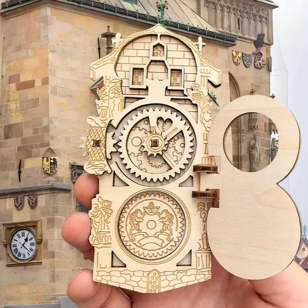 Wooden Prague Square Fridge Magnets European Style Handicraft Decoration Tourism Souvenir Magnets Unique Design