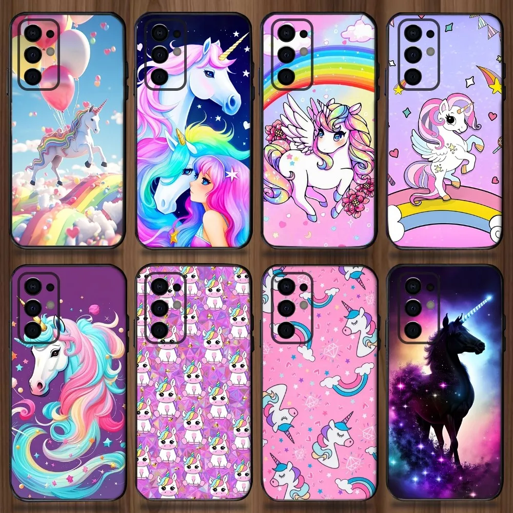 

Pink Unicorn Rainbow Cartoon Phone Case For Samsung Galaxy A13,A21s,A22,A31,A32,A52,A53,A71,A80,A91 Soft Black Cover