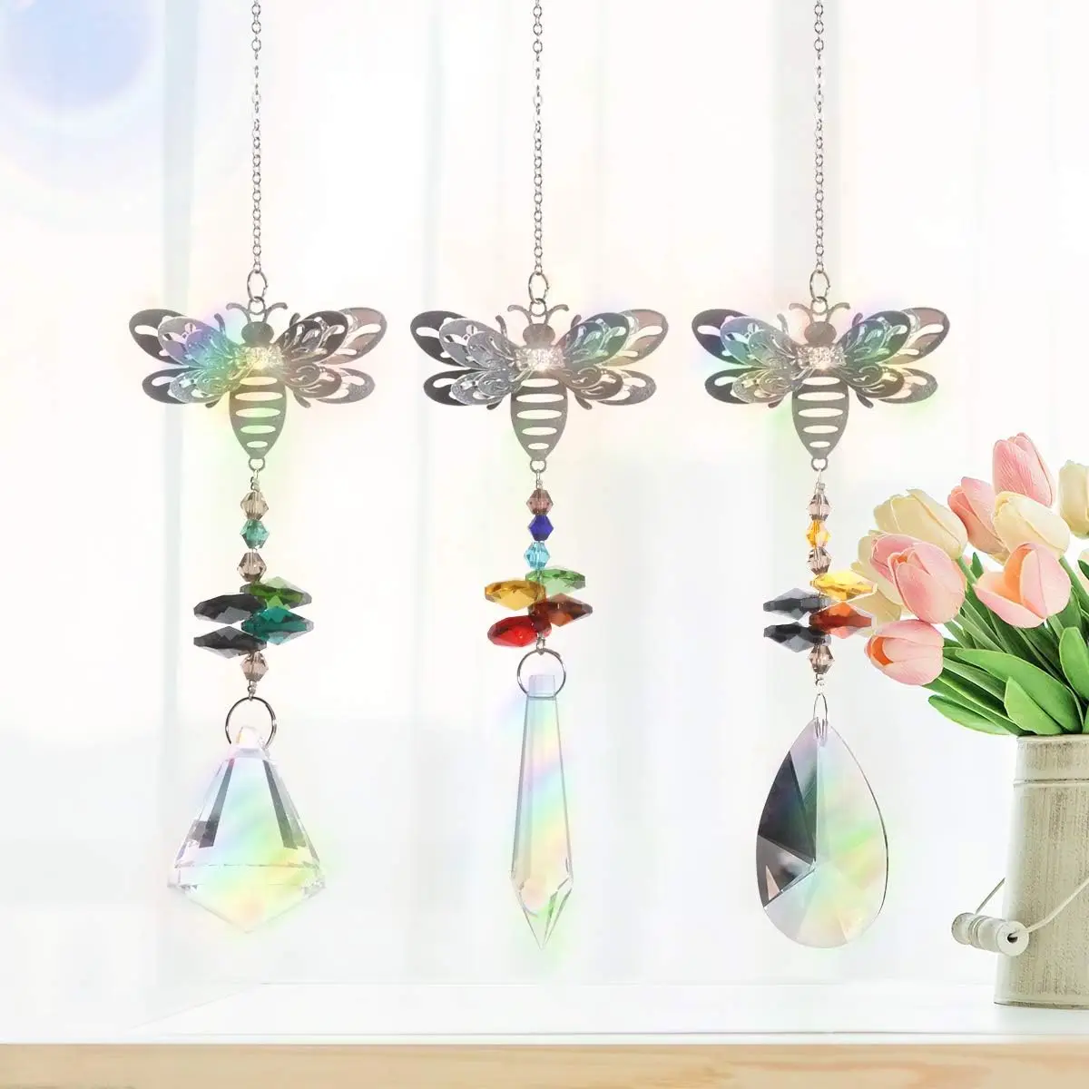 3PC Crystal suncatcher Crystal Glass Prisms Ornament Bee Rainbow Maker Collection Suncather