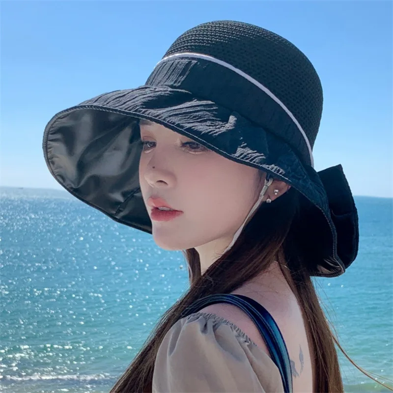 

Women's Spring/Summer Hats New Style, Bowknot Fisherman's Hat for Outdoor Sun Protection, Anti-UV Sun Hat with Foldable Basin