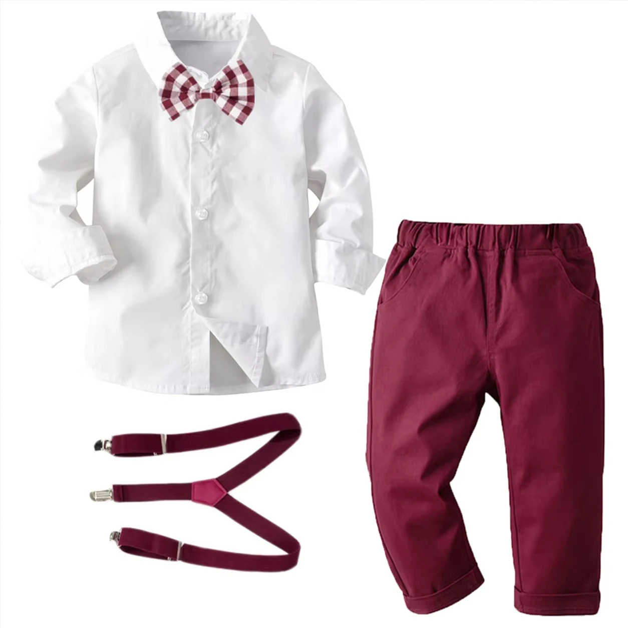 Weihnachtliches Hemd-Set mit Hosenträgern für Jungen von 1-7 Jahren, Langarm, Frühling-Herbst-Partyanzug, Weiche Baumwolle, Kinderkleidung – Detail 3