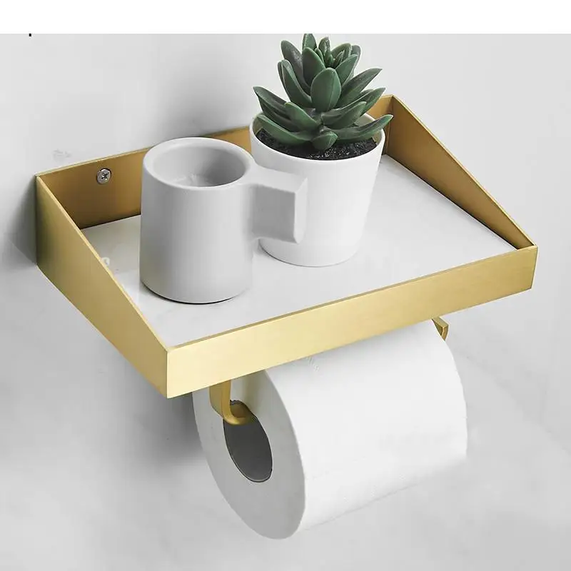 

Restroom Brass Paper Towel Holder Multifunction Mobile Phone Shelf Bathroom Accessories Household Toilet Paper Storage Stand