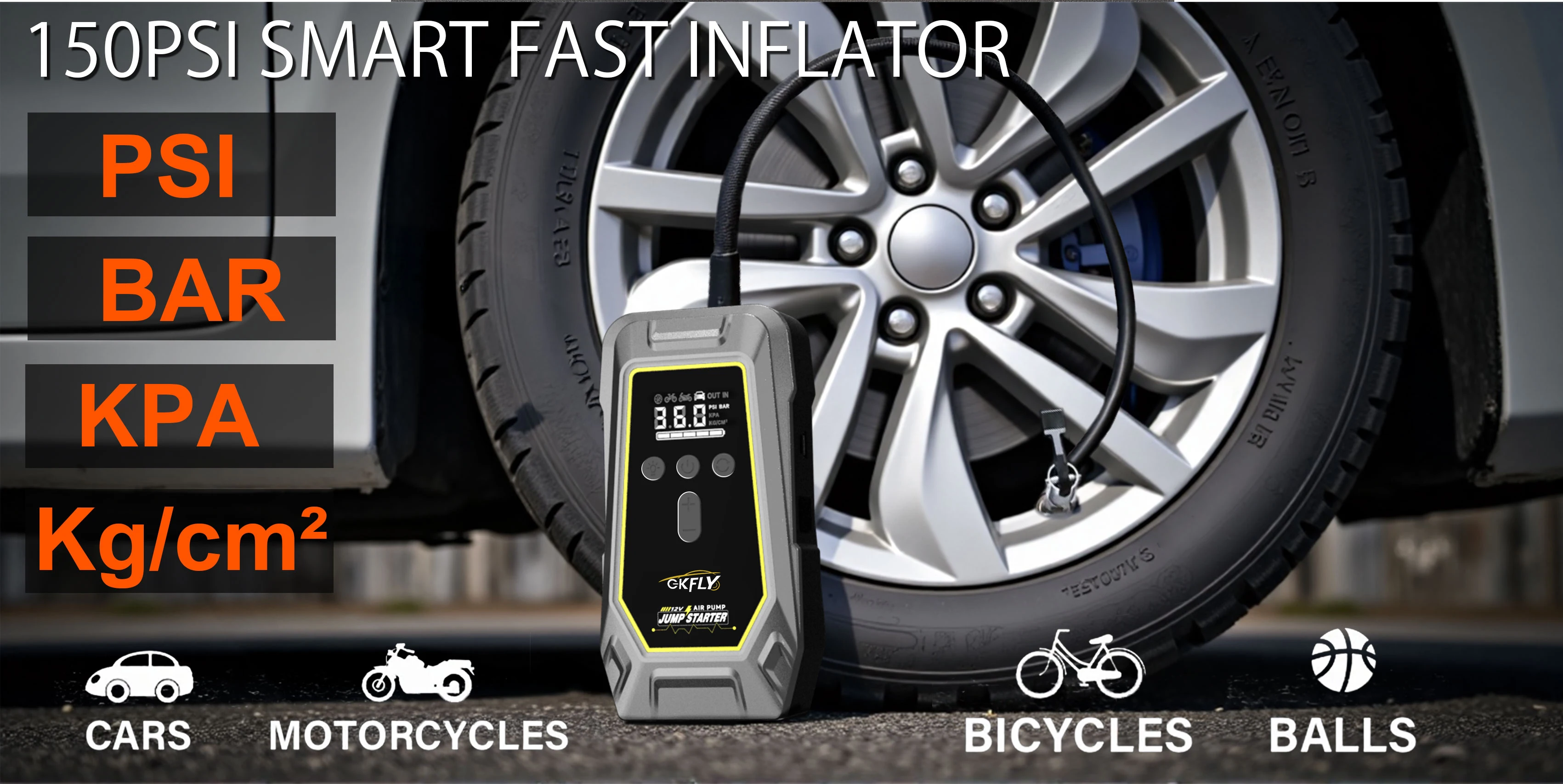 Tragbares 7000A Auto-Starthilfegerät mit 150 PSI Luftpumpe, Powerbank, 4-in-1-Luftkompressor, 12V Autobatterie-/Reifenfüllgerät – Detail 4