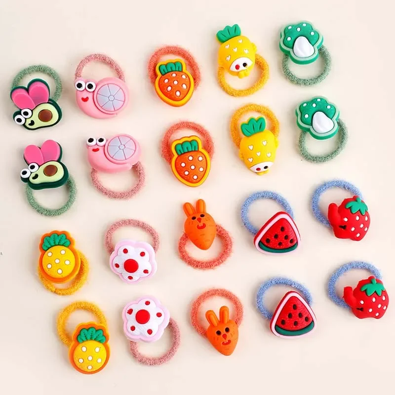 ncmama 20Pcs Kawaii Animal Fruit Hair Ties High Elastic Rubber Band Little Girls Cute Funny Hair Rope Thumb Hair Band Hair Ring