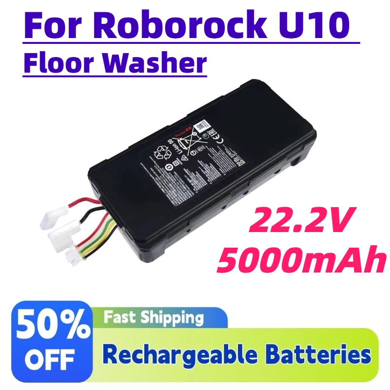 In-stock New 22.2V 5000mAh Vacuum Cleaner Lithium Battery For Roborock U10 Floor Washer Floor Sweeper Replaceable Batteries