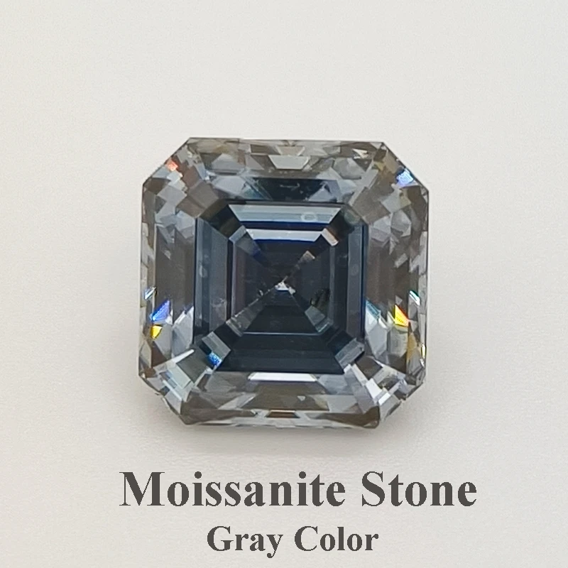 Moissanite Stone Asscher Cut Gray Color Lab Diamond Moissanite Women's Jewelry Material Pass Diamond Tester with GRA Certificate