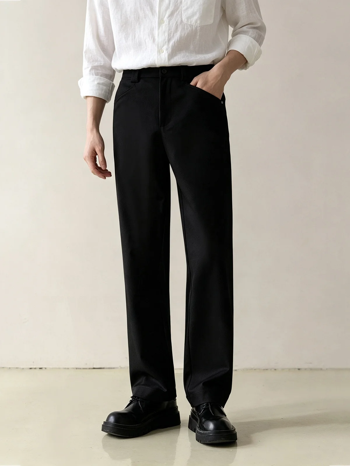 Minimalist Anti-Wrinkle Straight Leg Casual Pants Men's Smooth mid Waist High End Long Trousers Autumn Season Fashionable Cot...