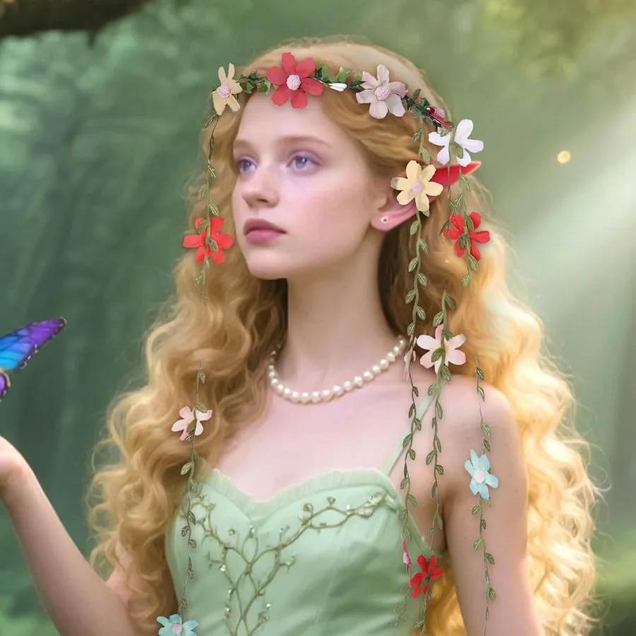 Colorful Fairy Flower Headpiece Bohemian Hippie Daisy Floral Headband for Women Girls Bridal Wedding Boho Renaissance Party Cos