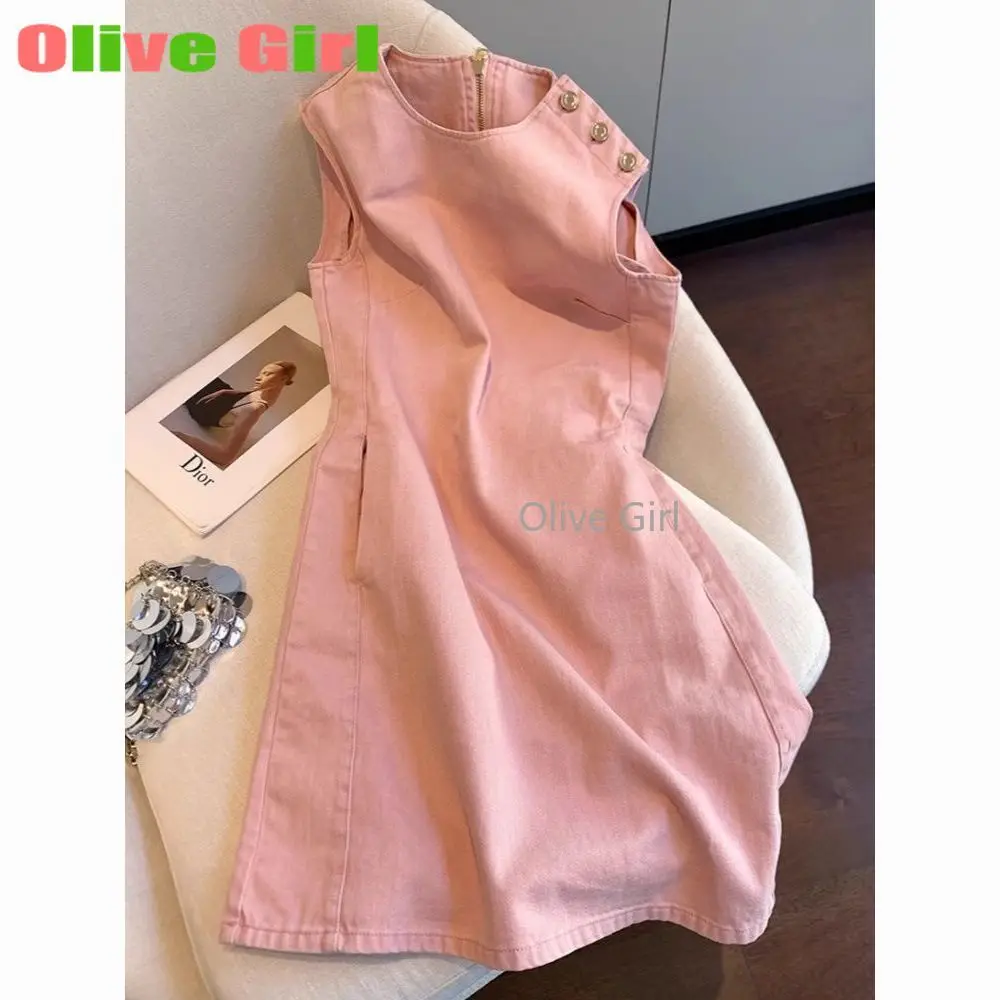 French Zipper Round Neck Dress for Women Clothing 2025 Summer Vintage and Simple, Elegant and Fashionable Custome