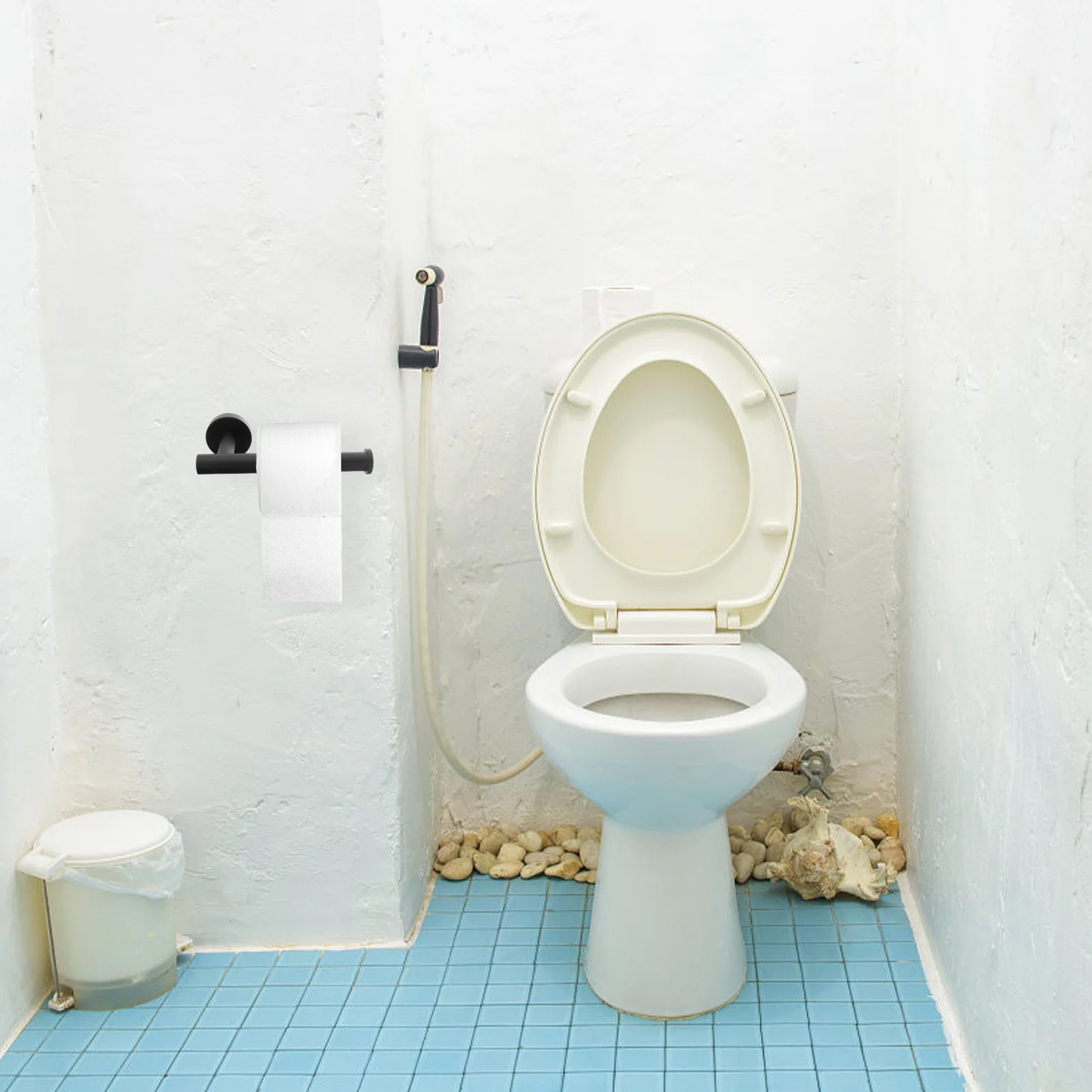 

1Set Stainless Steel Roll Paper Holder Matte Black Wall Mount Paper Rack for Home Toilet Bathroom Storage Roll Rack