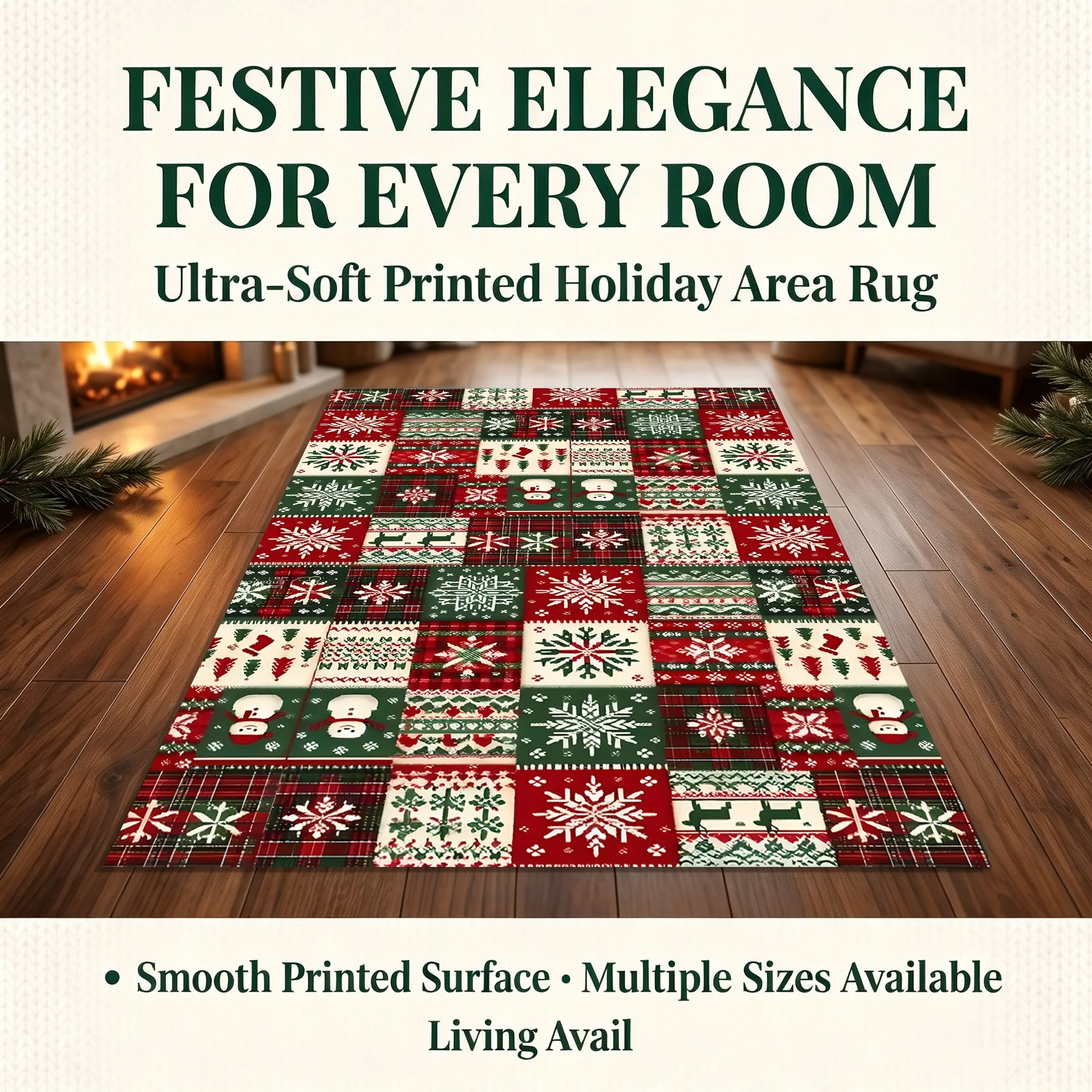 Nordic Retro Fair Isle Snowflake and Snowman Patchwork Pattern Christmas Velvet Rug, Suitable for Living Room, Bedroom, and Entryway, Creating a Warm and Festive Atmosphere for Autumn and Winter