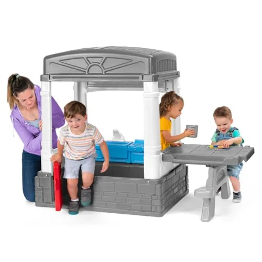 

Indoor or Outdoor Cottage Picnic Playhouse for Toddlers: Wooden, Light Blue, Includes Kitchenette and Picnic Table