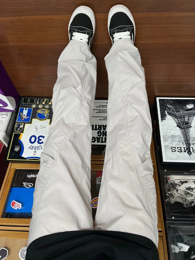 

Light ey Men's Soft ell Flared Casual Pants Autumn Folded Qui Dry Workwear American Sle Slanted Cut Sports Leisure Tr...