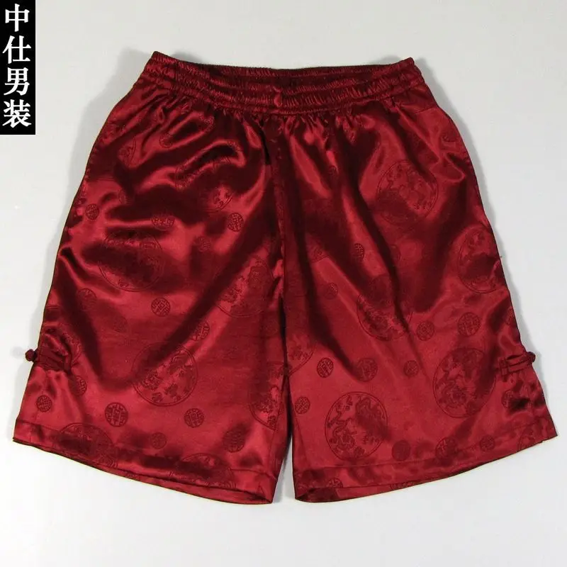 Glossy Satin Chinese Men\'s Shorts Outdoor Fitness Male Plus Size Casual Sports Bottoms