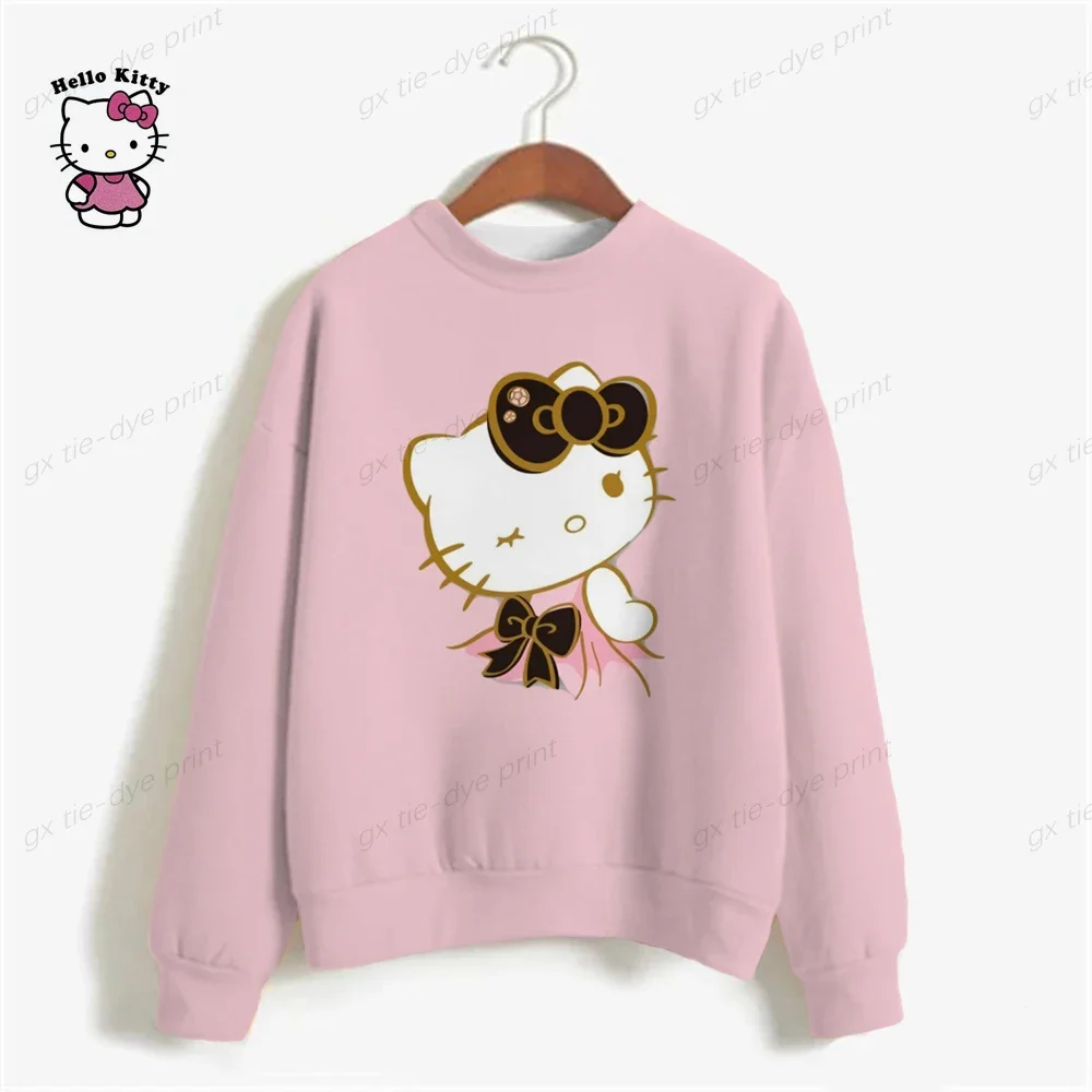 HELLO KITTY Sweatshirt Women Long Sleeve Sweatshirts Streetwear 2024 New Fashion Autumn Winter Cartoon Print Pullover Tops y2k