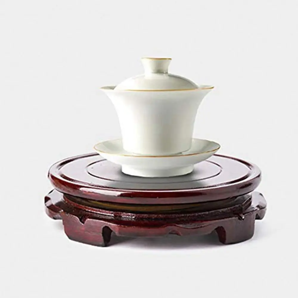 Retro Imitation Solid Wood Carved Vintage Home Decoration Rotate Stand Base Vase Base Teapot Display Holder Ornament