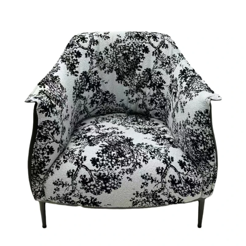 French retro single sofa home living room bedroom light luxury leather Italian fabric single leisure chair