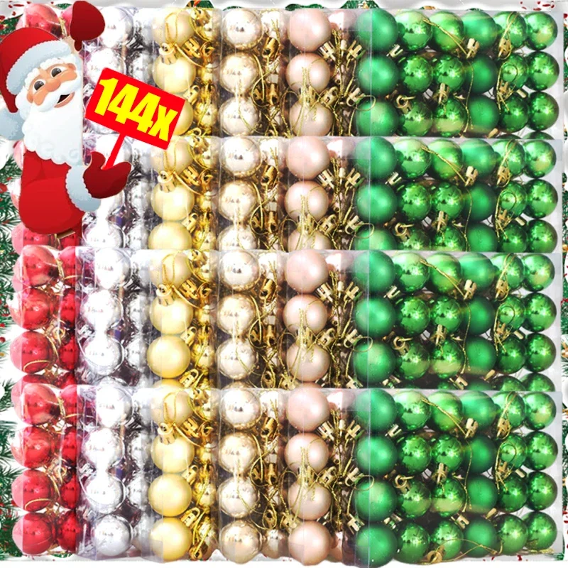 24/144PCS Mini Electroplated Christmas Balls Ornaments Xmas Tree Hanging Pendant Balls for Christmas Home Decor New Year Gifts