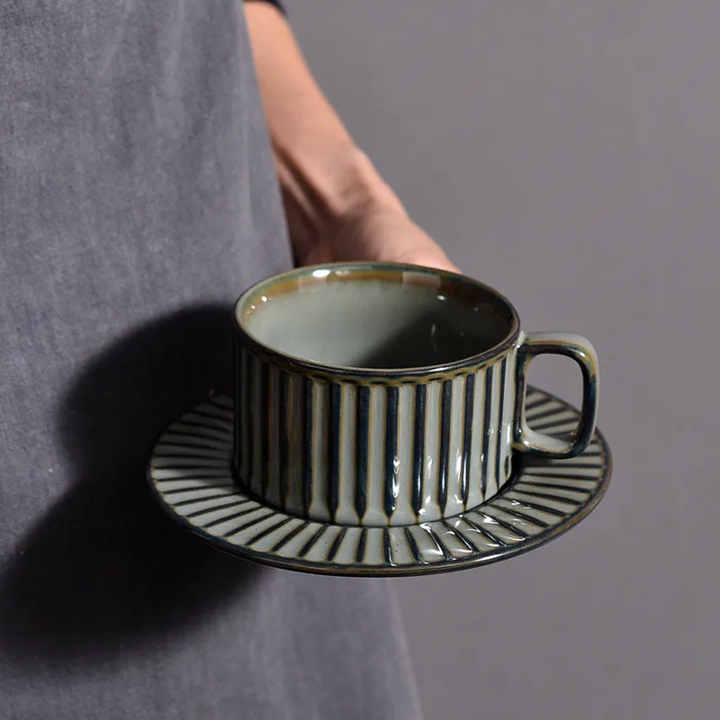 Classical Retro Style Ceramics Coffee Cup with Saucer Spoon One set Home Office Cafe Coffeeware Hot Drinks Milk Tea Mug Cup