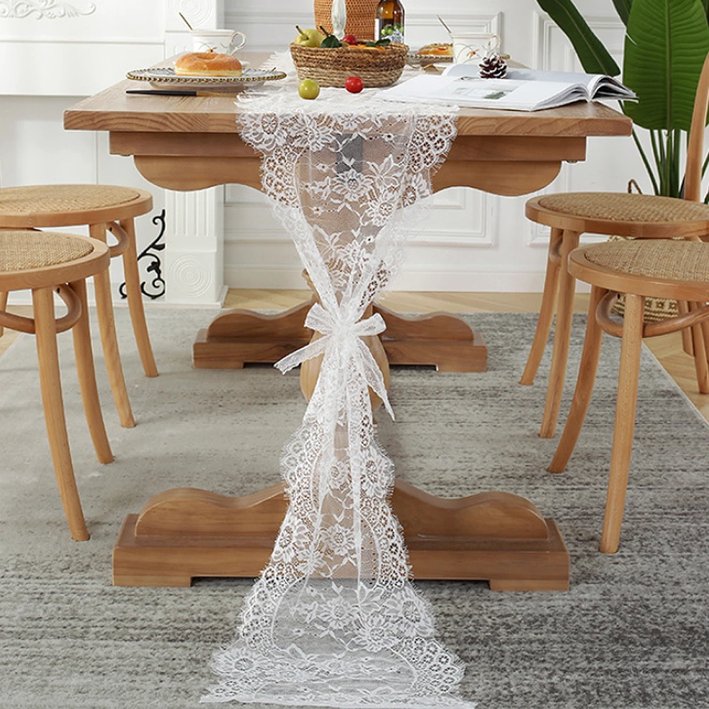 Floral Lace Table Runner for Bridal Shower, Rustic Wedding Decorations, 75x300cm