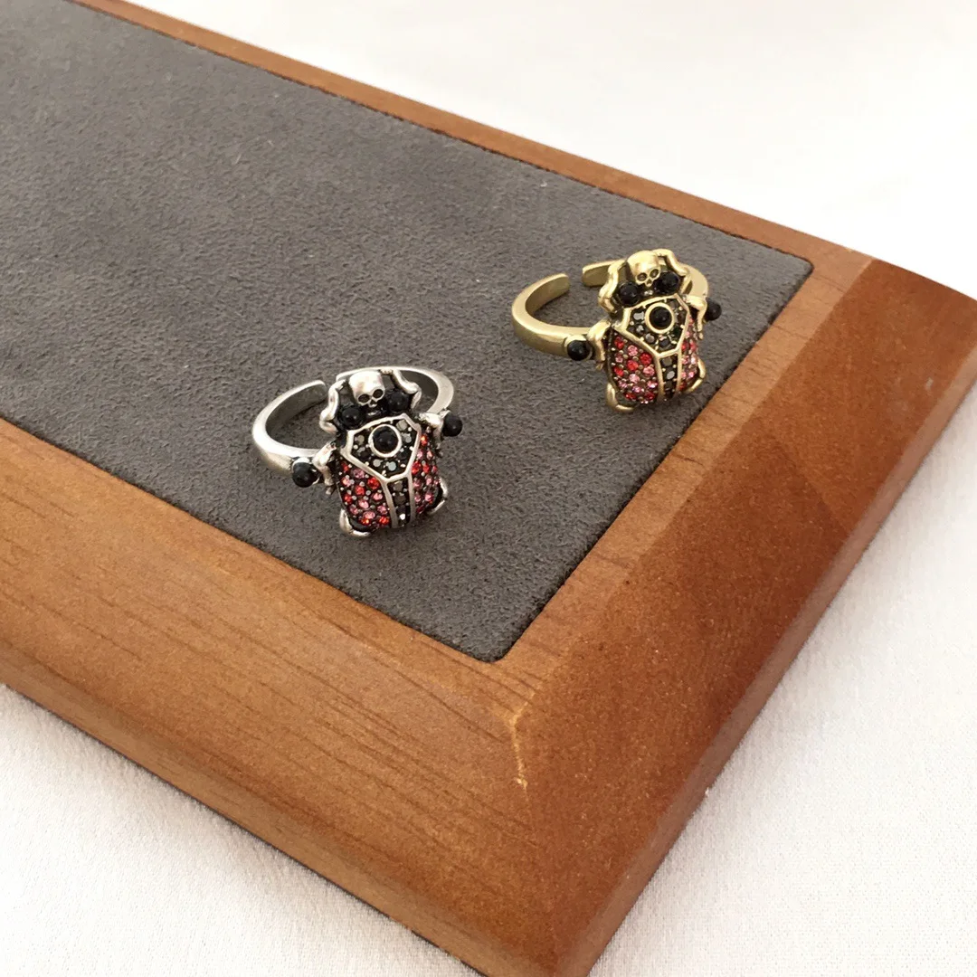 Colorful rhinestone ladybug rings for women insect rings punk gothic designer jewelry funny cute jewelry new in 2026