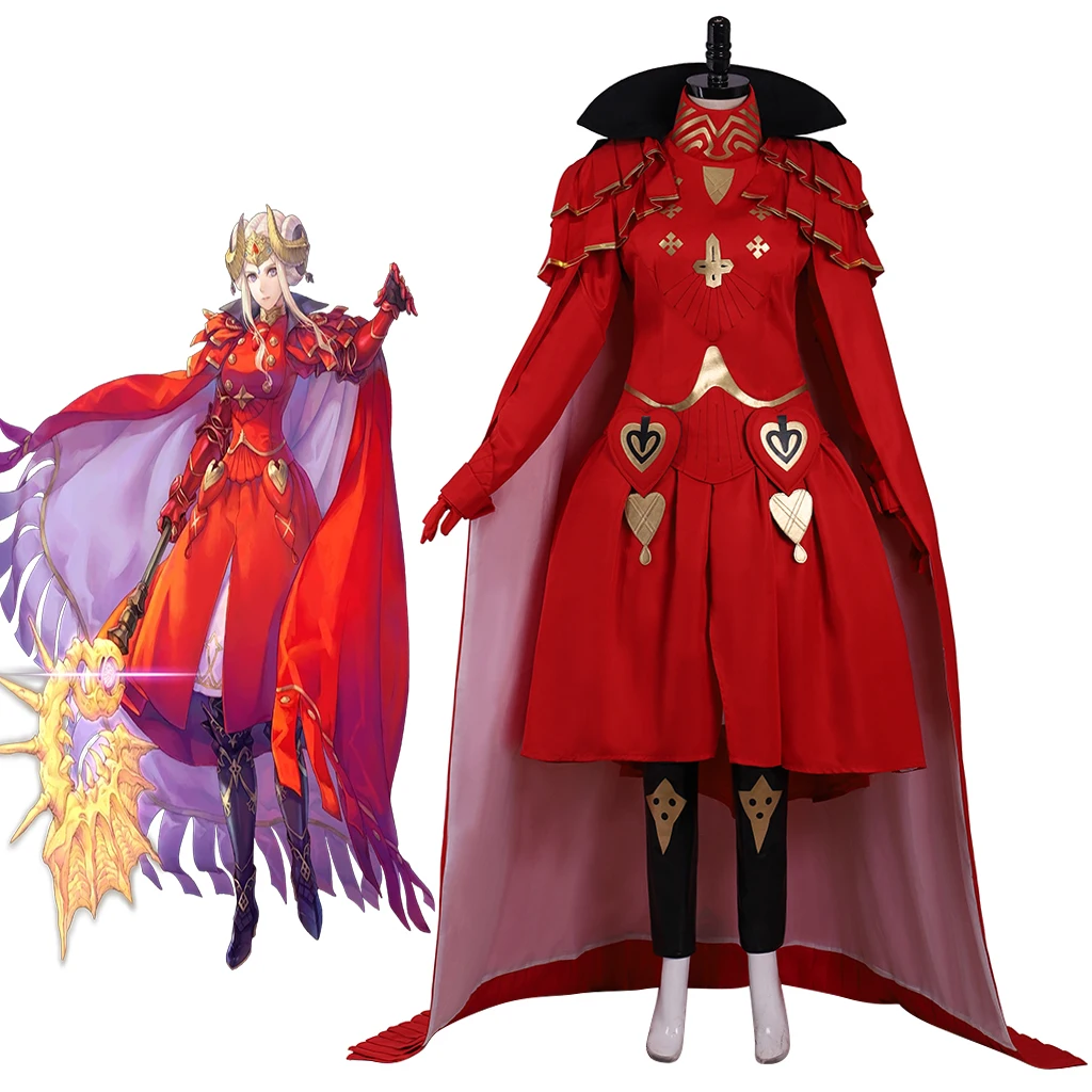 2025 Edelgard Von Hresvelg juego de Cosplay tres casas tiempo Skip disfraz mujer vestido rojo con capa traje de guerrero fiesta de Halloween
