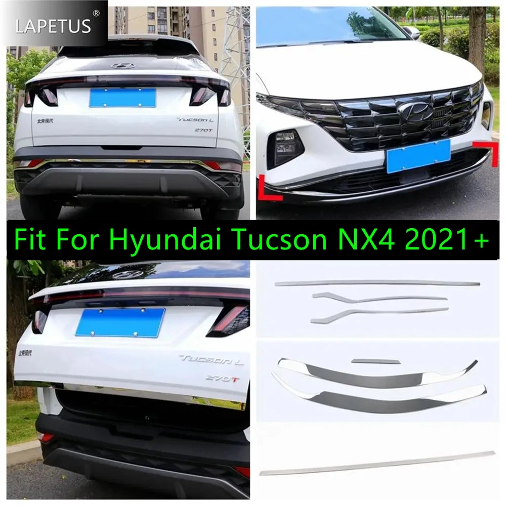 

Car Accessories Front Under Bumper Grille Grill / Rear Trunk Tail Gate Decor Strip Cover Trim For Hyundai Tucson NX4 2021 - 2024